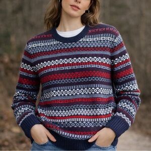GAP Fair Isle Lambs Wool blend sweater size M - Red and Blue Pattern